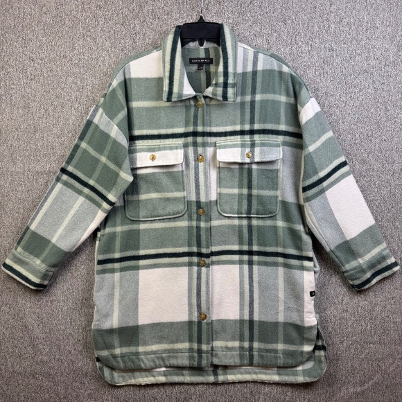 Banana Republic Heavyweight Green Plaid Flannel Shirt Polyester/Wool Mens Size L - Picture 1 of 7
